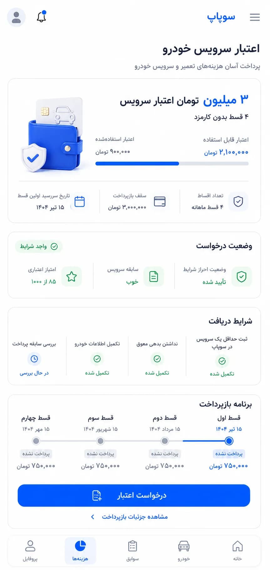 صفحه اعتبار اقساطی سوپاپ